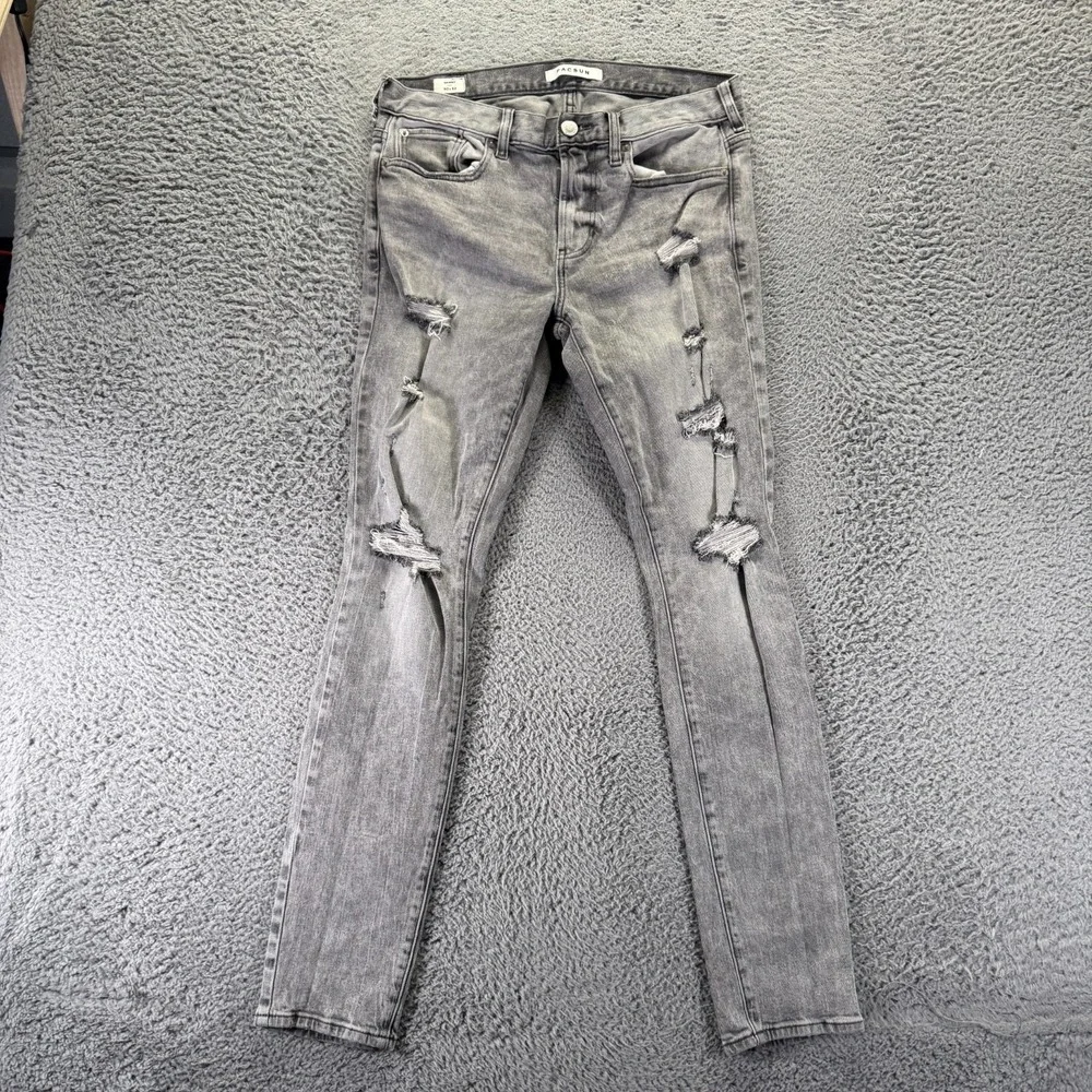 PacSun Jeans Men 32x32 Gray Cotton Denim Skinny Travel Distressed Faded Workwear